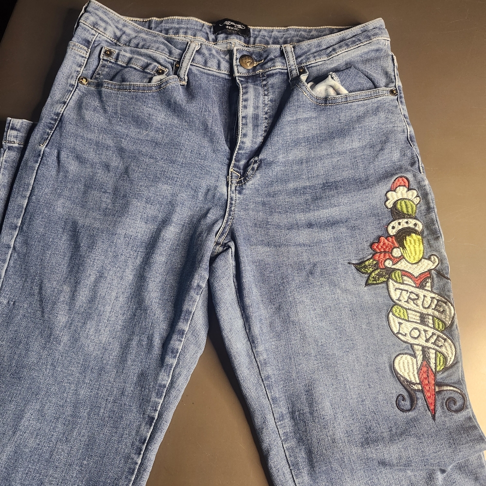 Ed HARDY JEANS Women's Boot Cut Jeans - Blue with Gold Accents - Picture 10 of 12